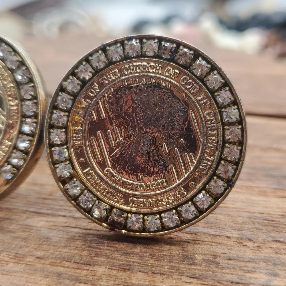 Gold tone Coin Cufflinks with‎ Crystal Accents Overflow